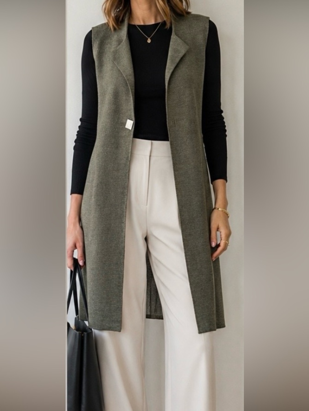 LC Waikiki Sleeveless Long Olive Knit Vest